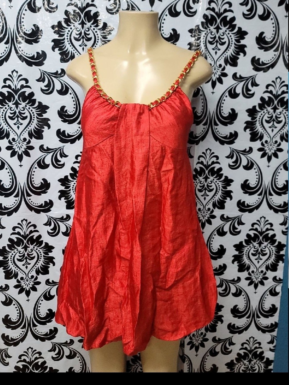 Red Chain-Trim Mini Dress